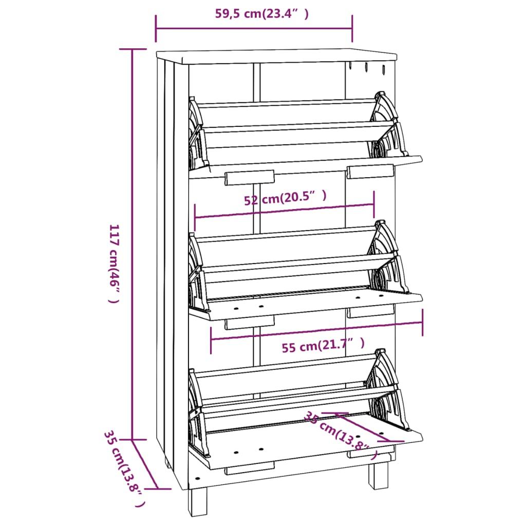 Shoe Cabinet "HAMAR" White 59.5x35x117 cm Solid Wood Pine