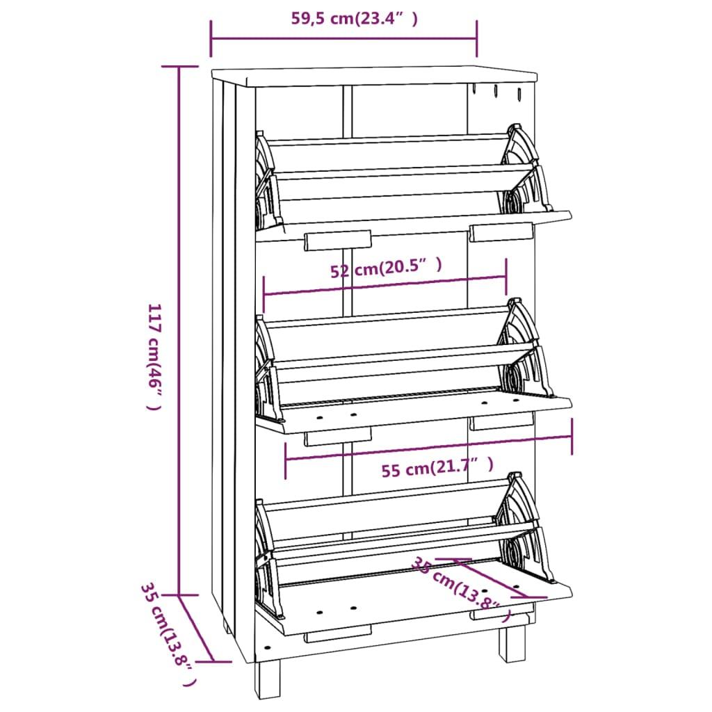 Shoe Cabinet "HAMAR" Dark Grey 59.5x35x117 cm Solid Wood Pine