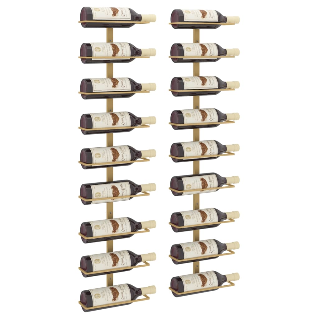 Wall-mounted Wine Rack for 9 Bottles 2 pcs Gold Iron