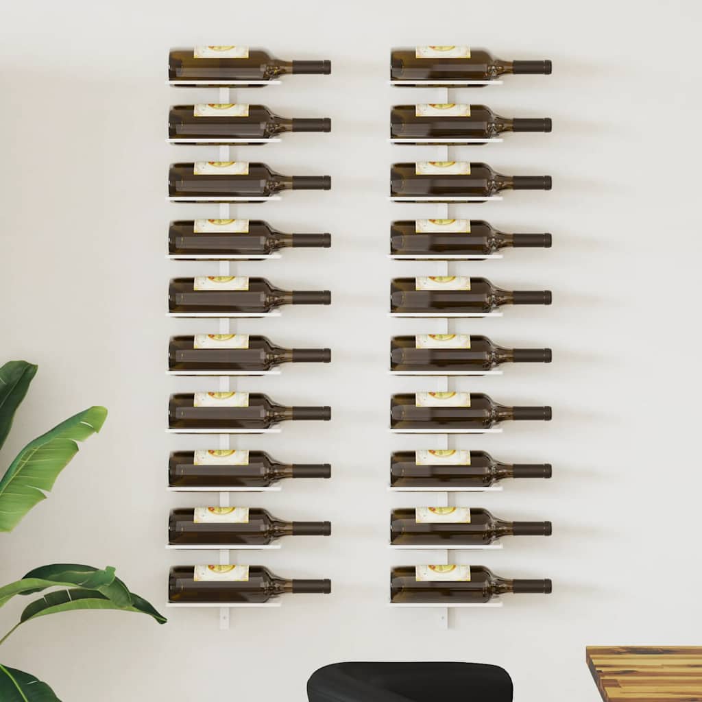 Wall-mounted Wine Rack for 10 Bottles 2 pcs White Metal