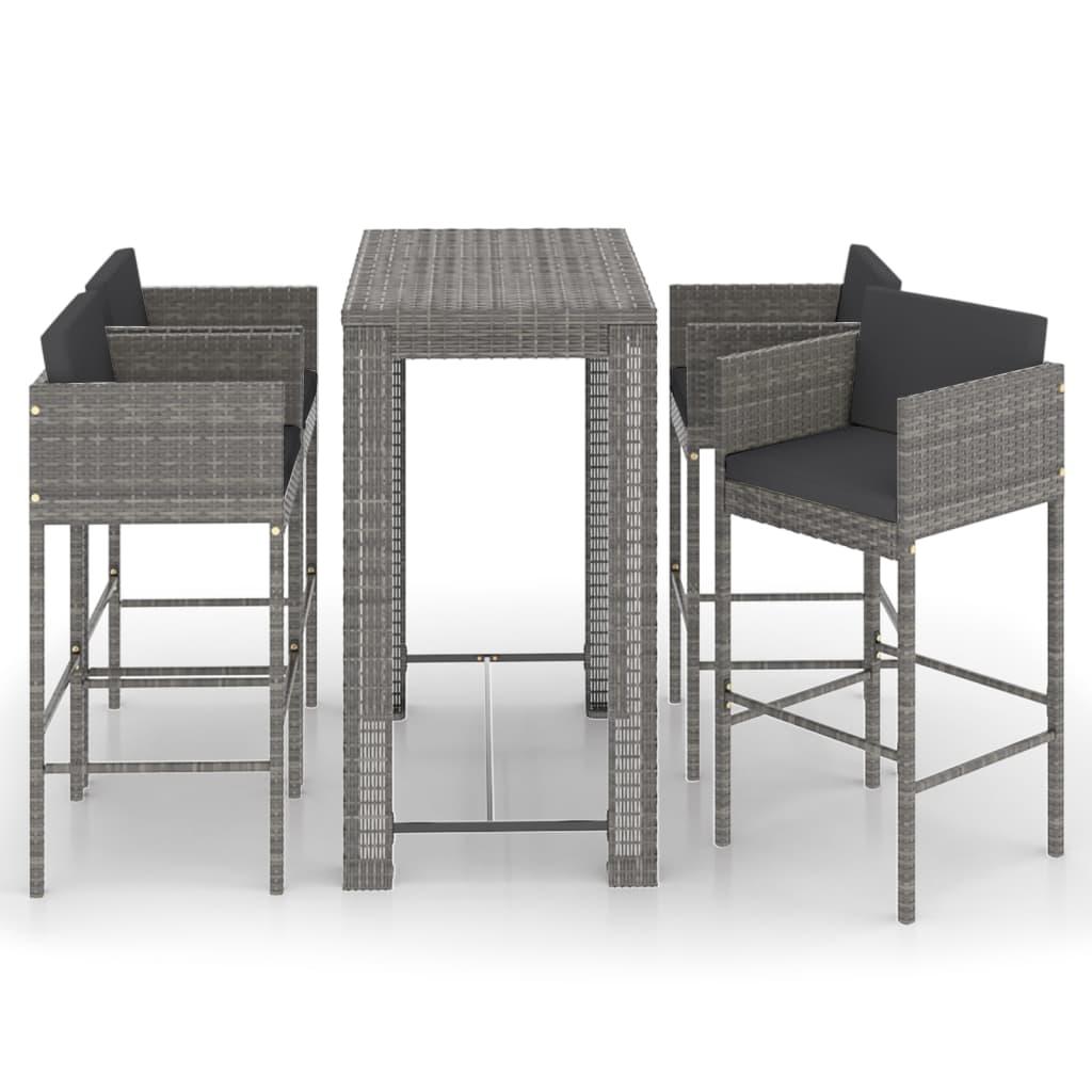 5 Piece Garden Bar Set with Cushions Poly Rattan Grey