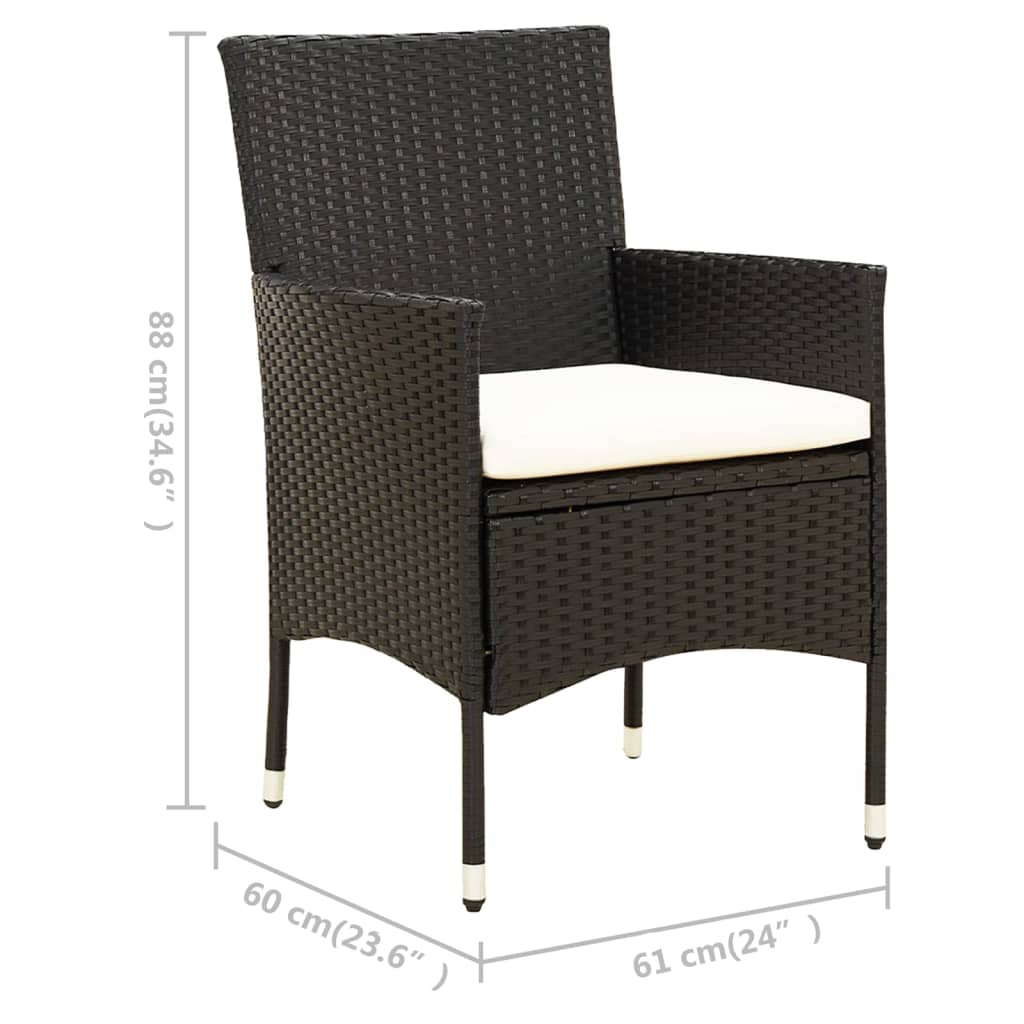 3 Piece Outdoor Dining Set with Cushions Poly Rattan Black