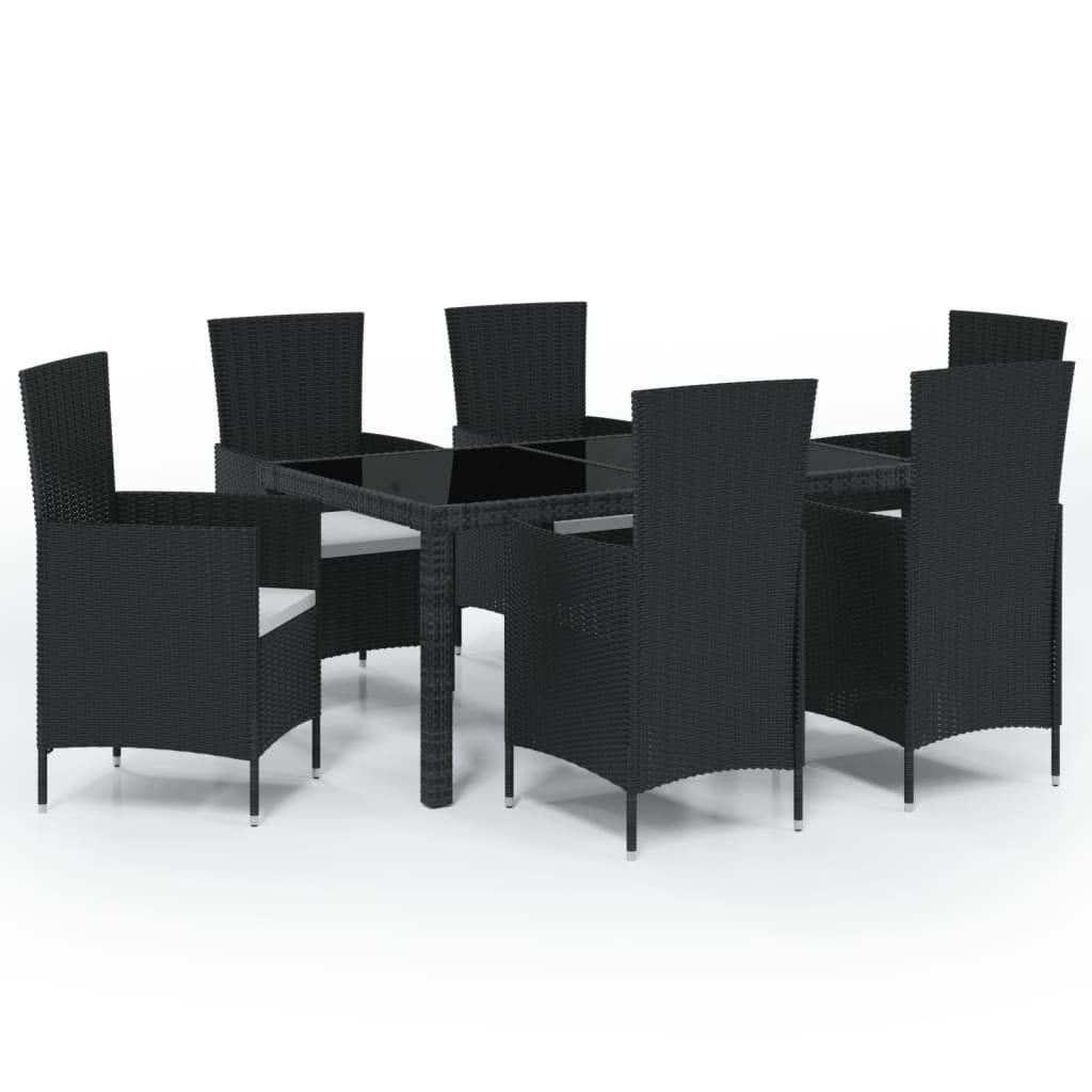 7 Piece Outdoor Dining Set with Cushions Poly Rattan Black