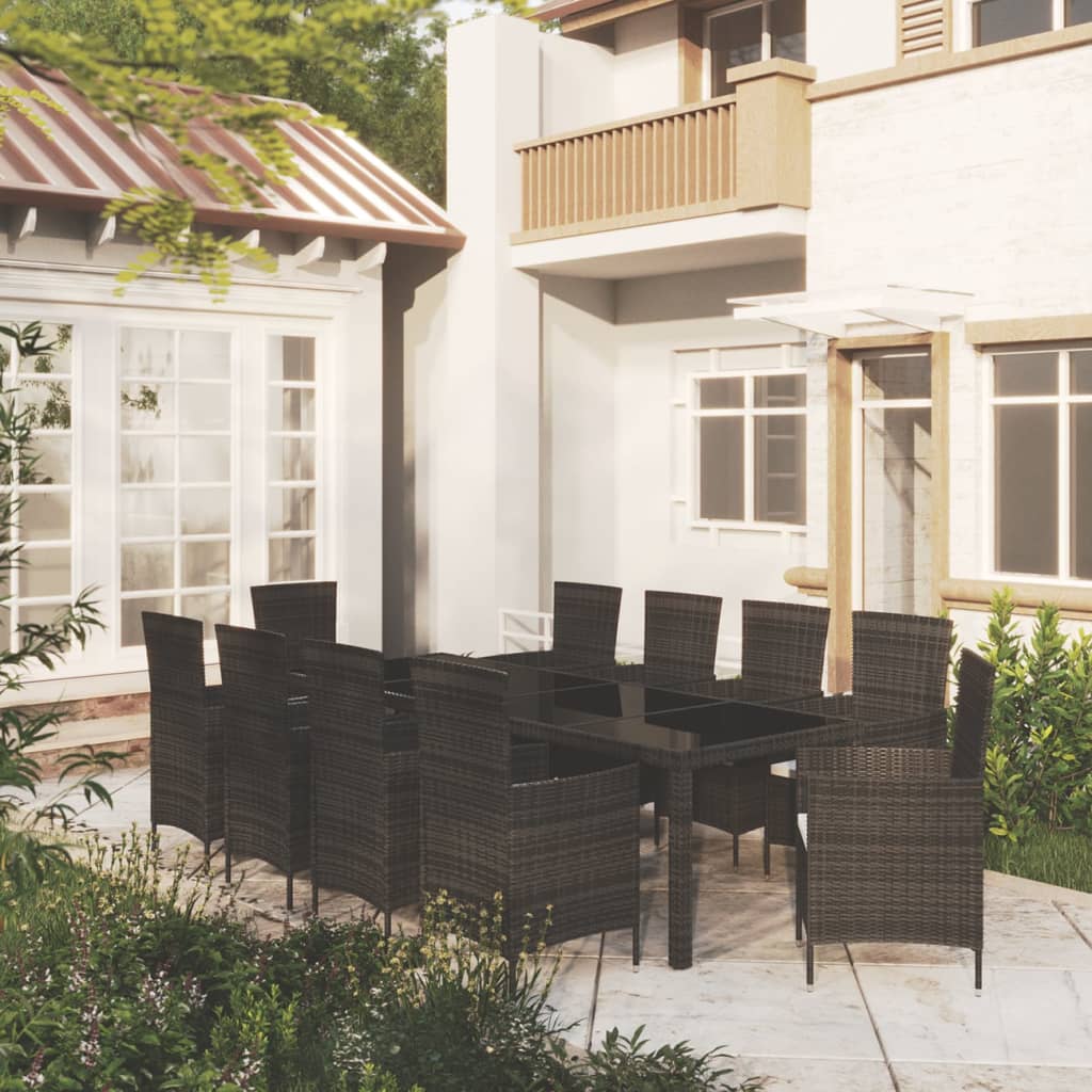 11 Piece Outdoor Dining Set with Cushions Poly Rattan Black