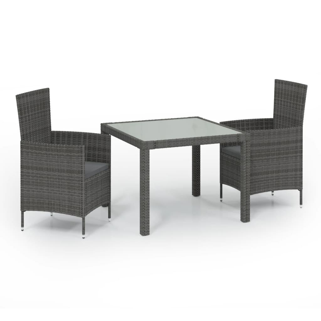 3 Piece Outdoor Dining Set with Cushions Poly Rattan Grey