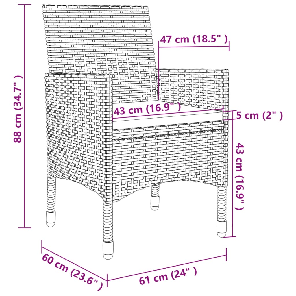 5 Piece Outdoor Dining Set with Cushions Poly Rattan Grey