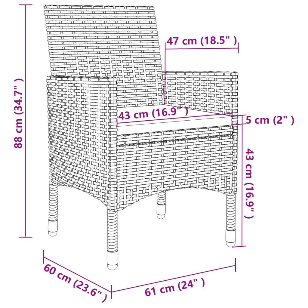 3 Piece Outdoor Dining Set with Cushions Poly Rattan Grey