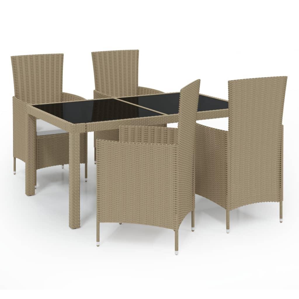 5 Piece Outdoor Dining Set with Cushions Poly Rattan Beige