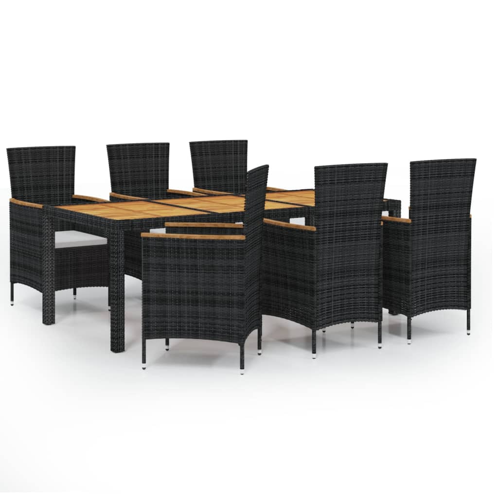 7 Piece Outdoor Dining Set with Cushions Poly Rattan Black