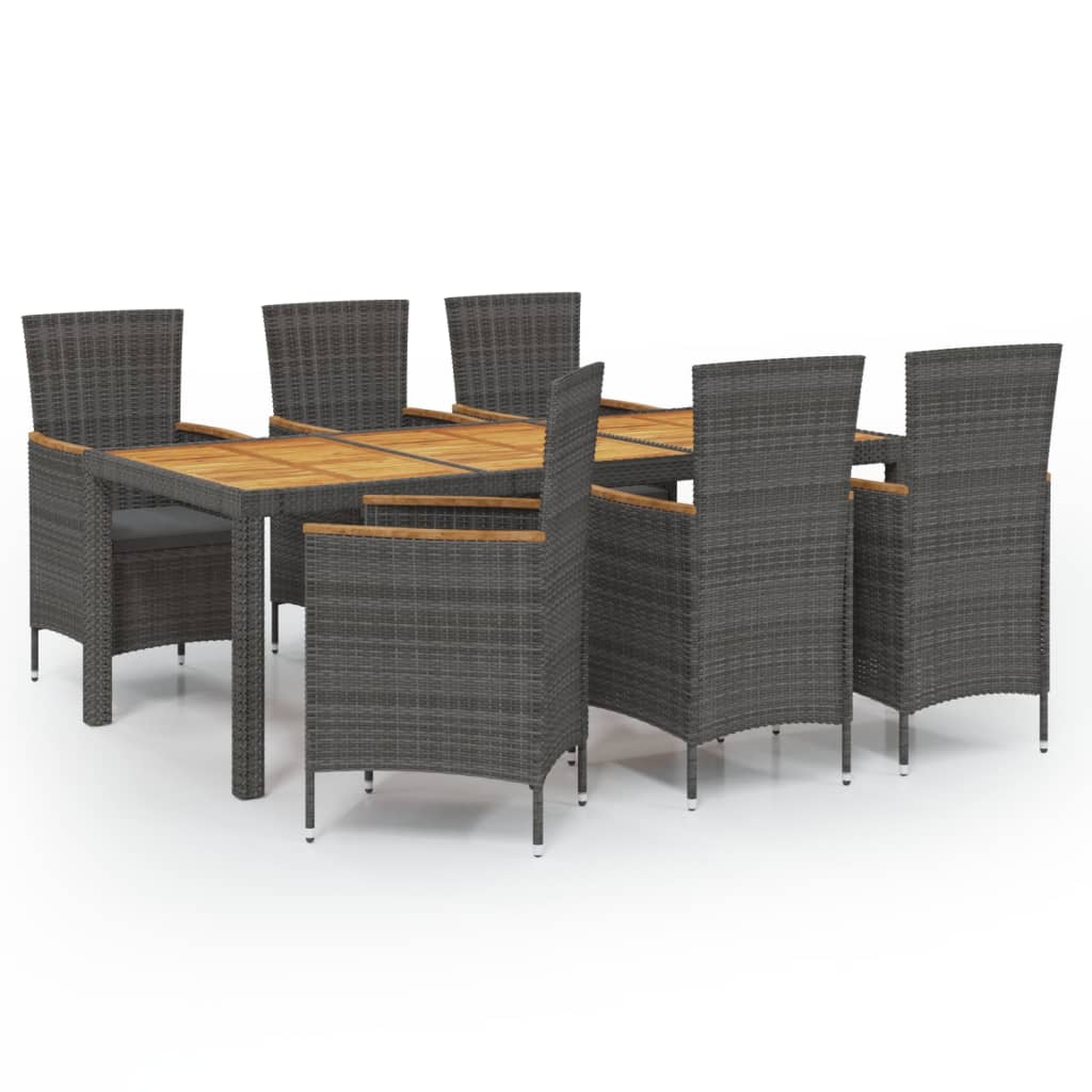 7 Piece Outdoor Dining Set with Cushions Poly Rattan Grey