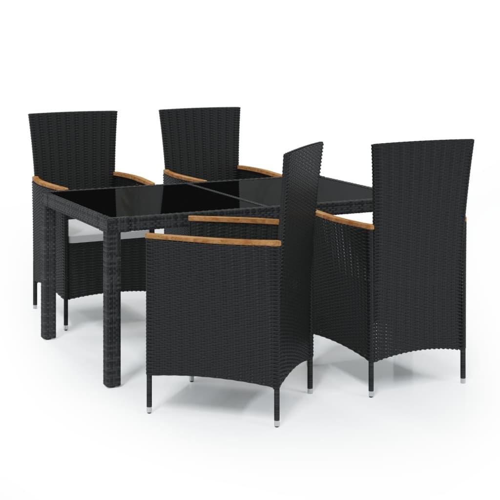 5 Piece Outdoor Dining Set with Cushions Poly Rattan Black