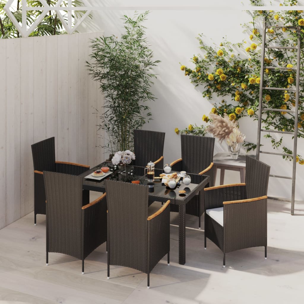 7 Piece Outdoor Dining Set with Cushions Poly Rattan Black