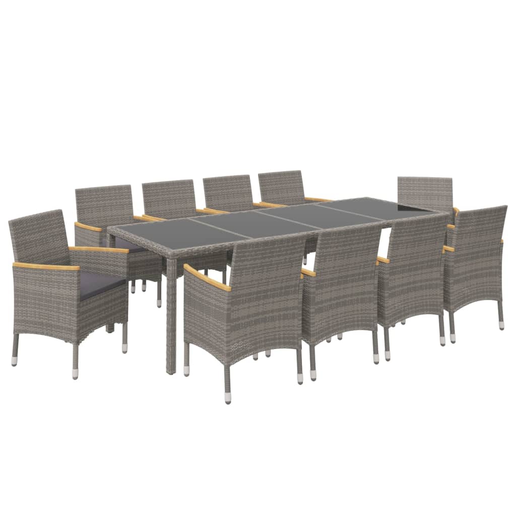 11 Piece Outdoor Dining Set with Cushions Poly Rattan Black and Grey