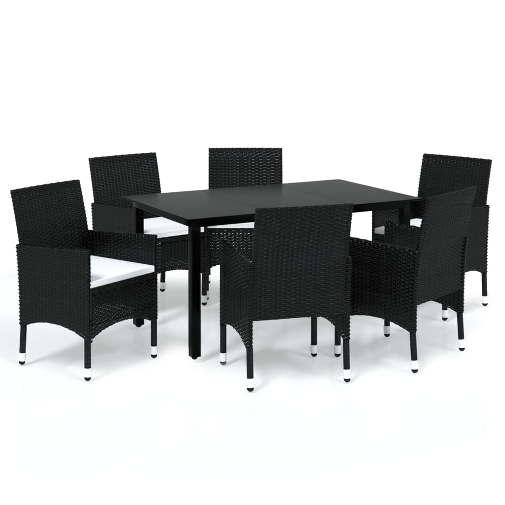 7 Piece Garden Dining Set with Cushions Poly Rattan Black