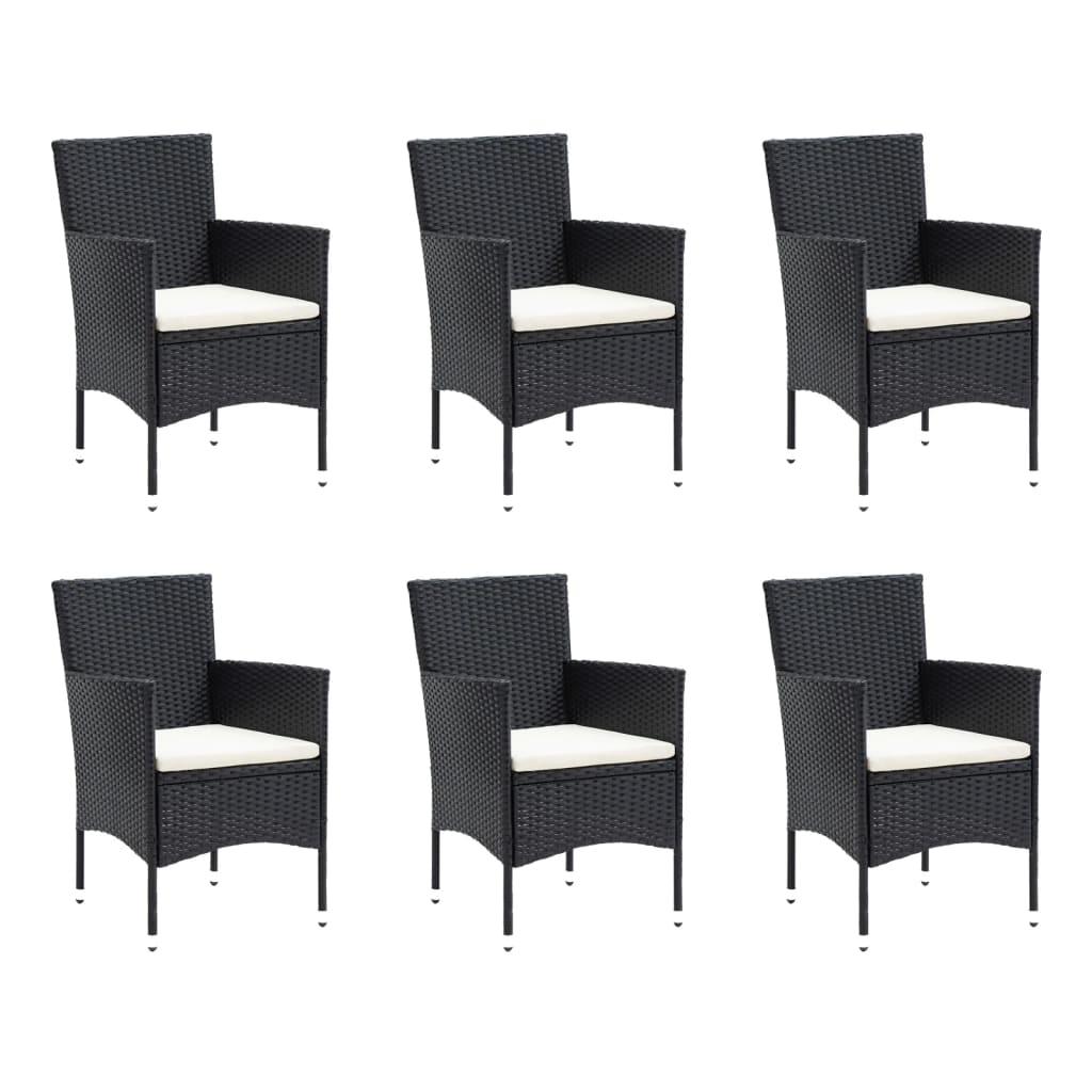 7 Piece Garden Dining Set with Cushions Poly Rattan Black