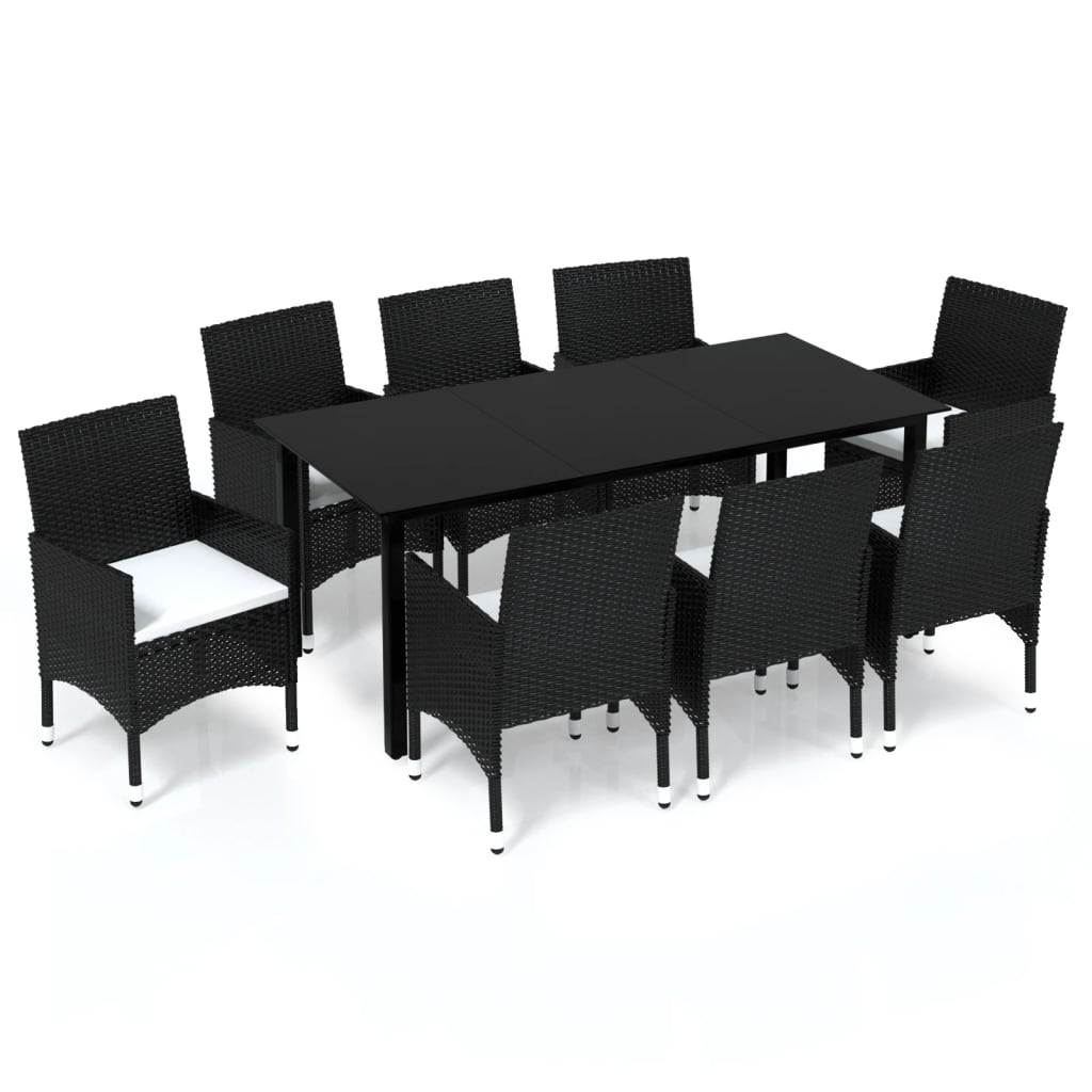 9 Piece Garden Dining Set with Cushions Poly Rattan Black