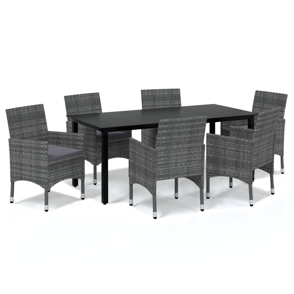 7 Piece Garden Dining Set with Cushions Poly Rattan Grey