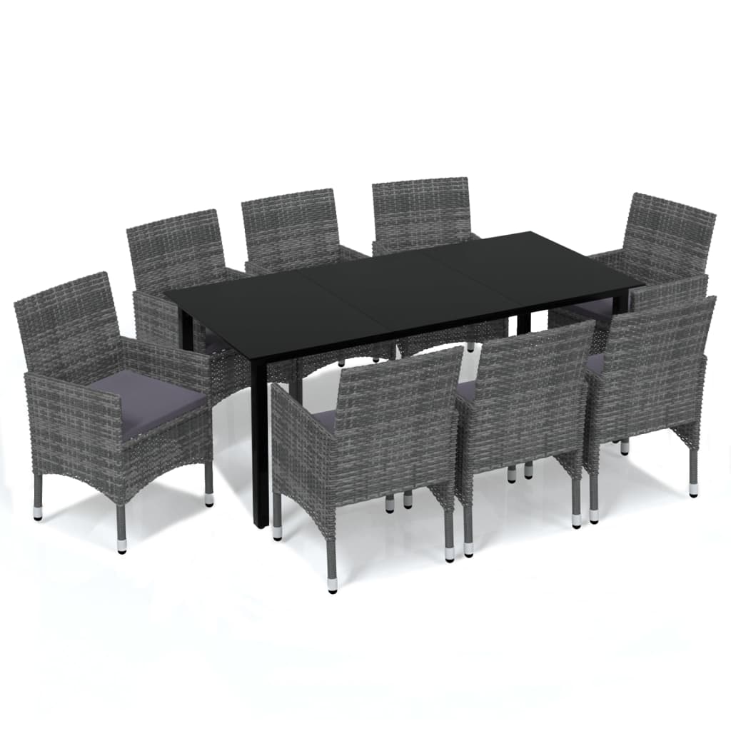 9 Piece Garden Dining Set with Cushions Poly Rattan Grey