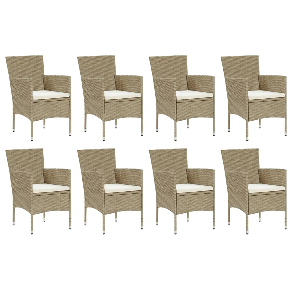 9 Piece Garden Dining Set with Cushions Poly Rattan Beige