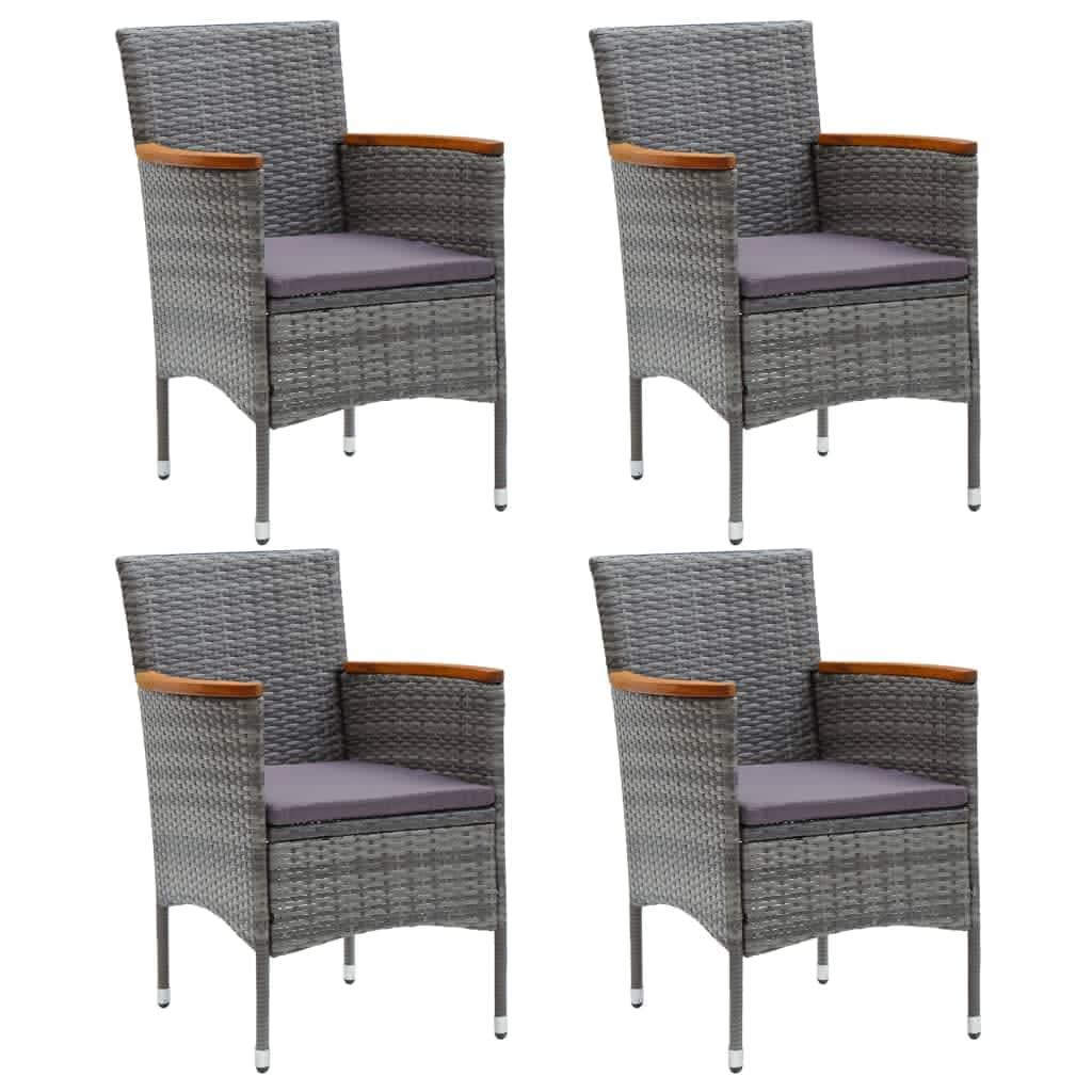 5 Piece Garden Dining Set with Cushions Poly Rattan Grey