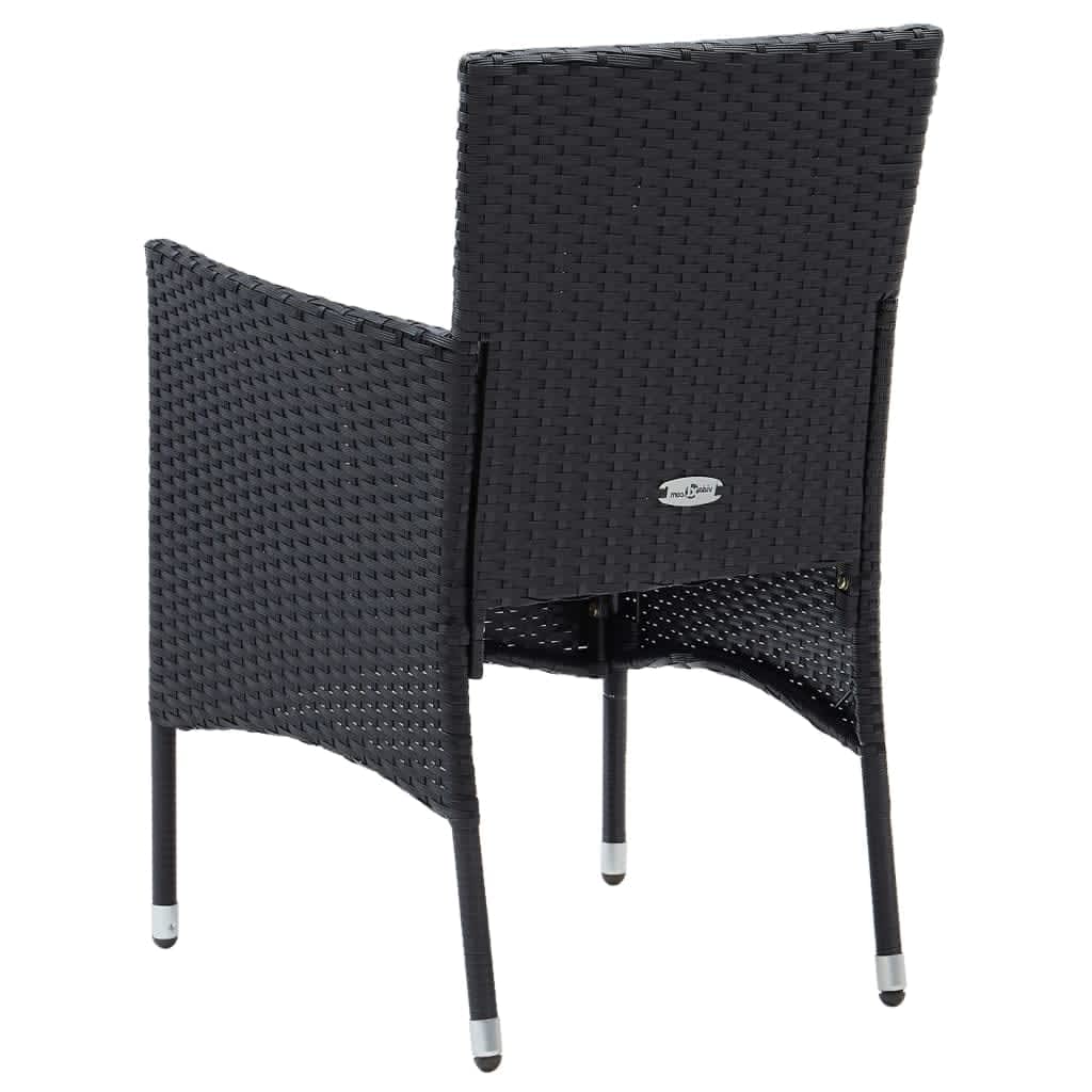 3 Piece Garden Dining Set with Cushions Poly Rattan Black