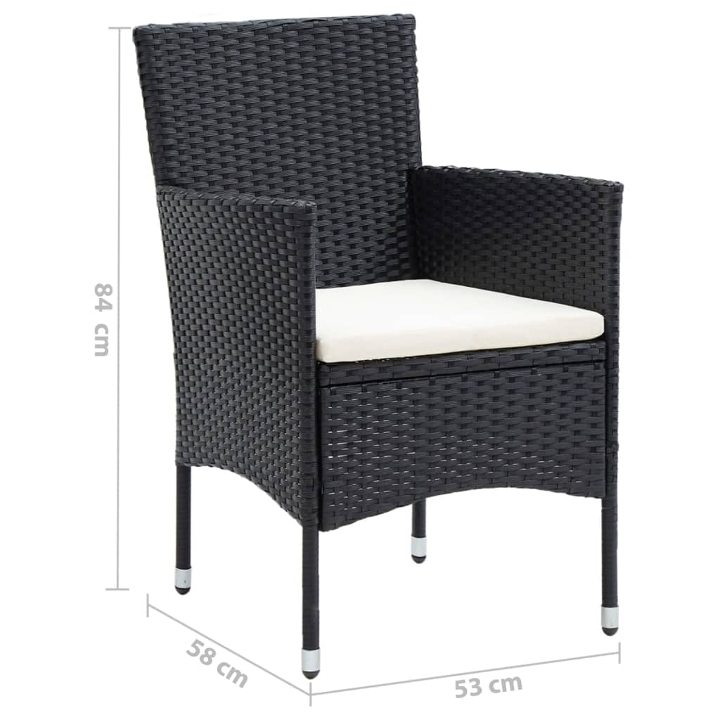 3 Piece Garden Dining Set with Cushions Poly Rattan Black