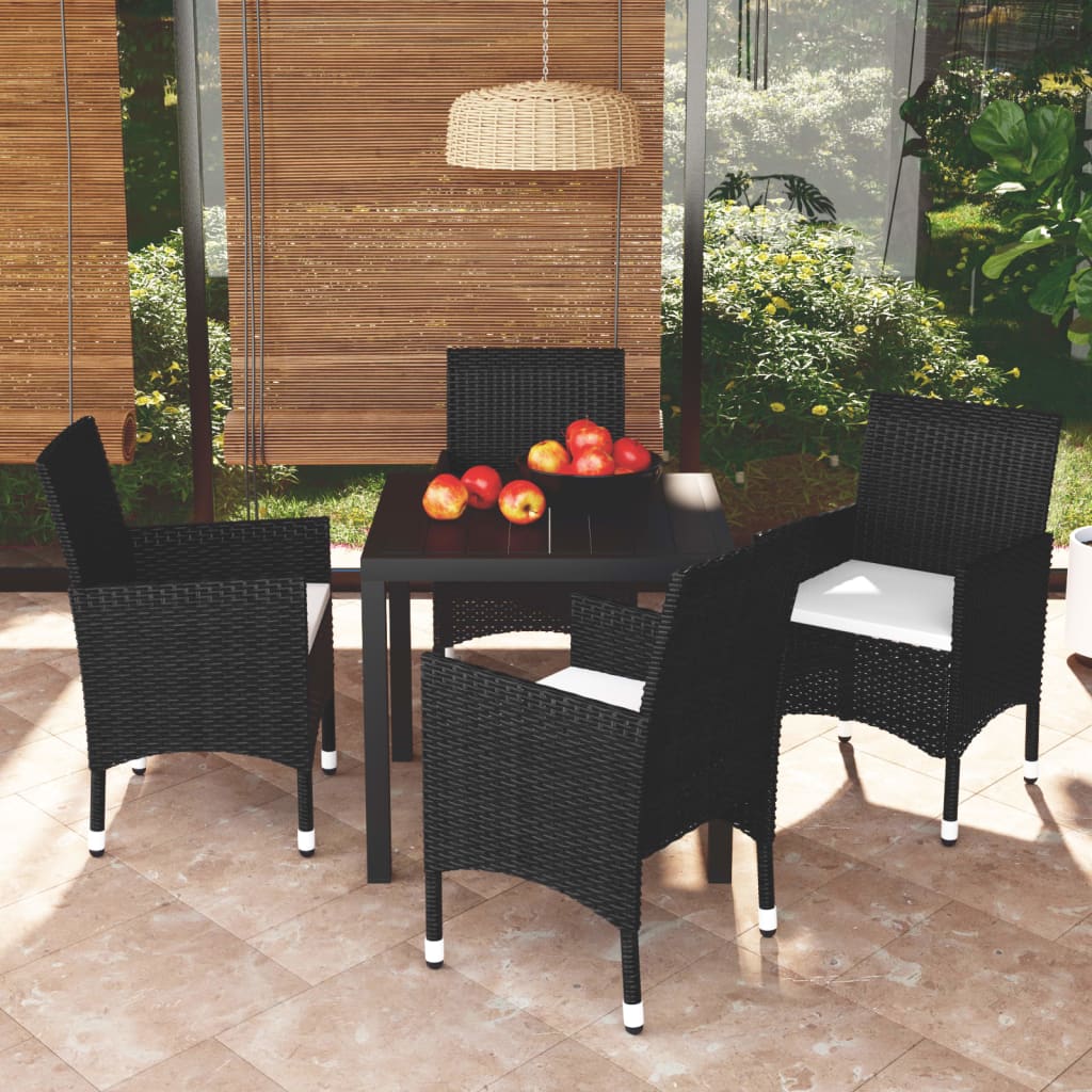 5 Piece Garden Dining Set with Cushions Poly Rattan Black
