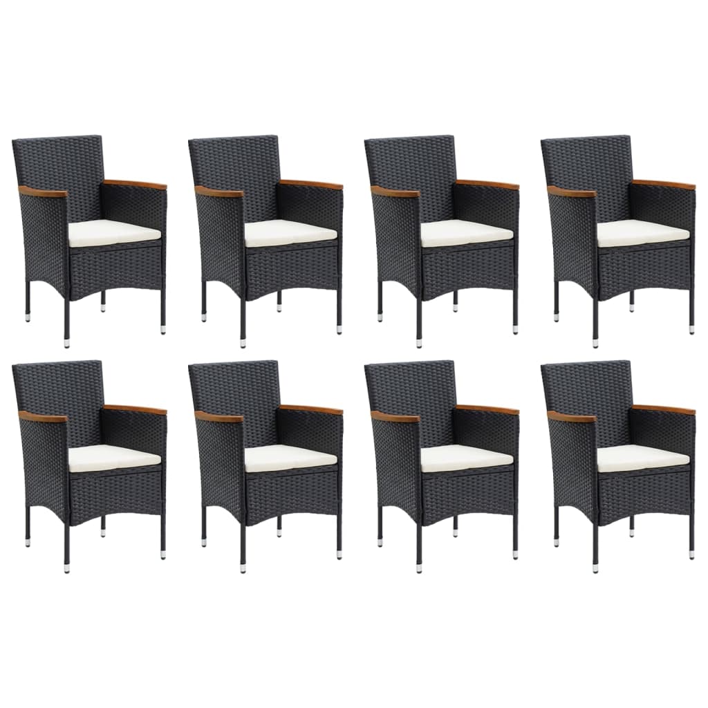 9 Piece Garden Dining Set with Cushions Poly Rattan Black