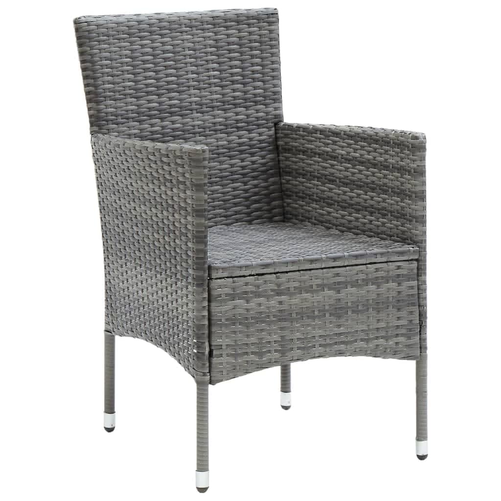 3 Piece Garden Dining Set with Cushions Poly Rattan Grey