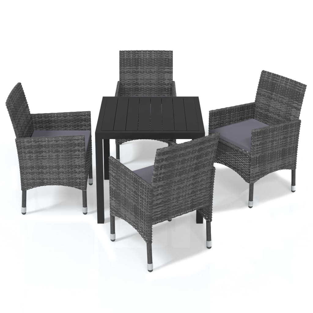 5 Piece Garden Dining Set with Cushions Poly Rattan Grey