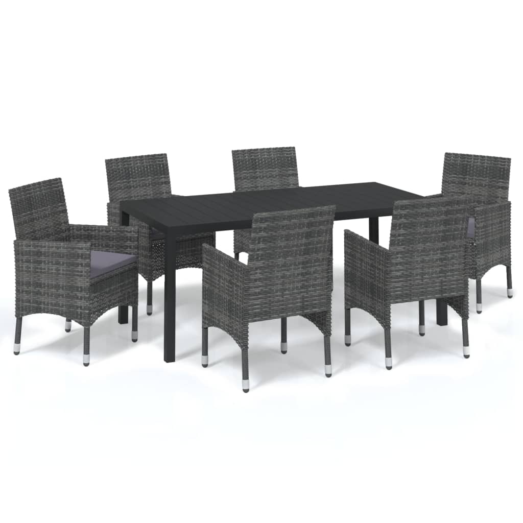 7 Piece Garden Dining Set with Cushions Poly Rattan Grey