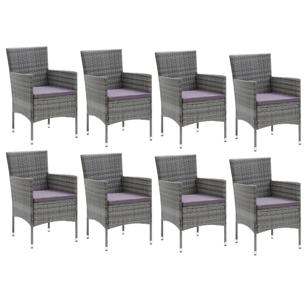 9 Piece Garden Dining Set with Cushions Poly Rattan Grey