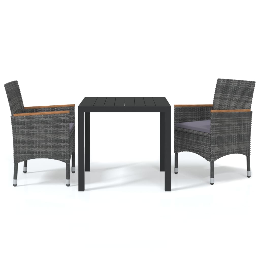 3 Piece Garden Dining Set with Cushions Poly Rattan Grey