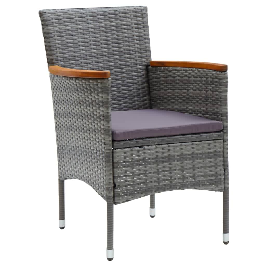 3 Piece Garden Dining Set with Cushions Poly Rattan Grey