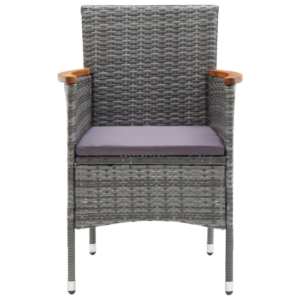 3 Piece Garden Dining Set with Cushions Poly Rattan Grey