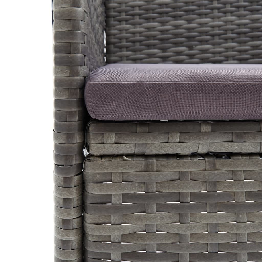 3 Piece Garden Dining Set with Cushions Poly Rattan Grey