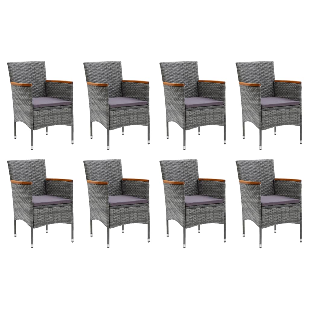 9 Piece Garden Dining Set with Cushions Poly Rattan Grey