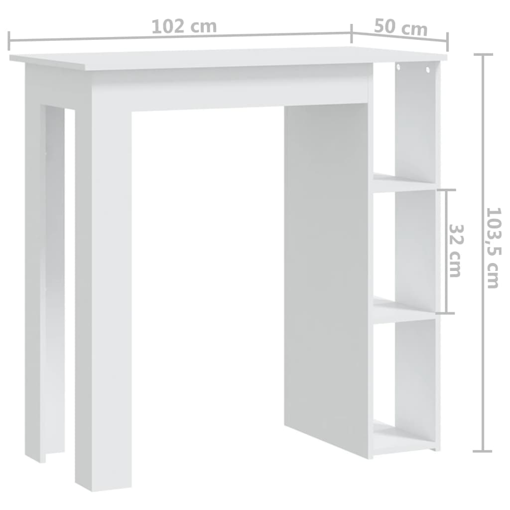 Bar Table with Shelf White 102x50x103.5 cm Engineered Wood