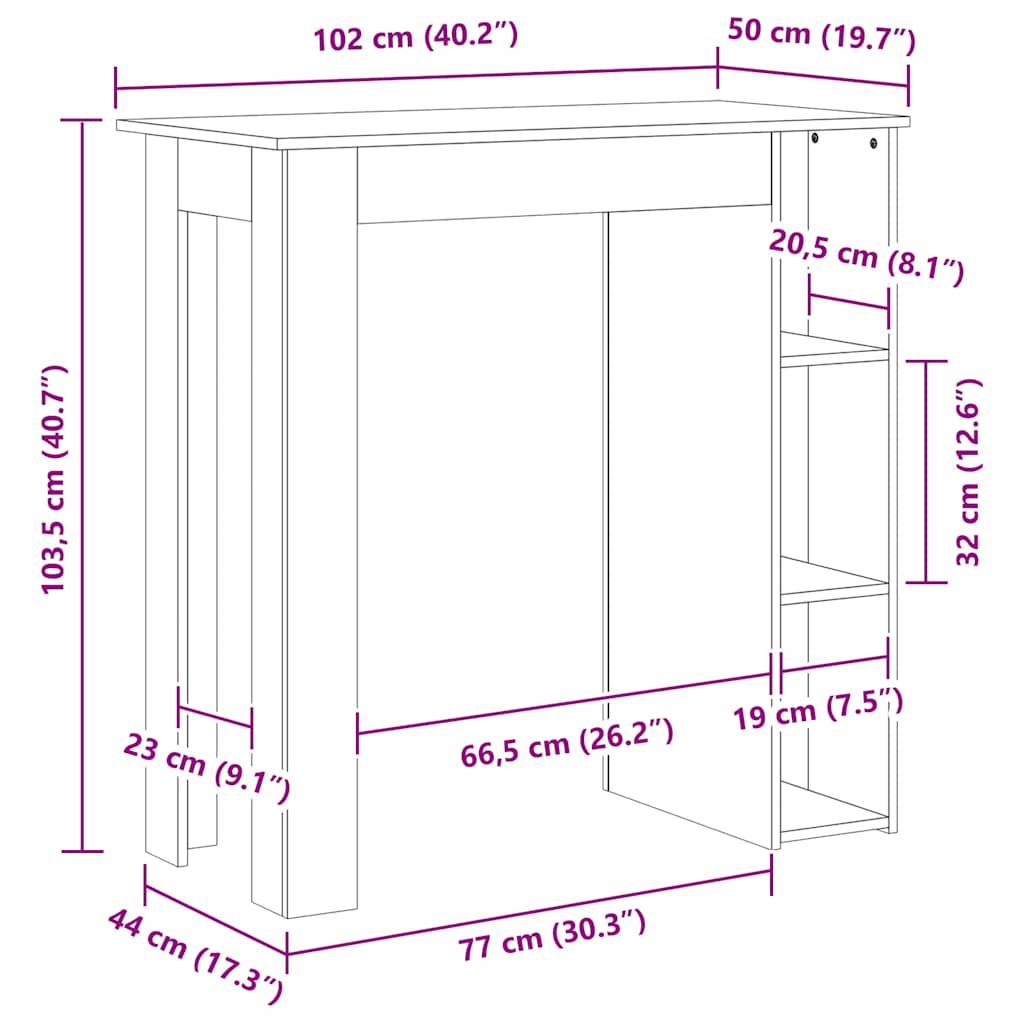 Bar Table with Shelf Black 102x50x103.5 cm Engineered Wood