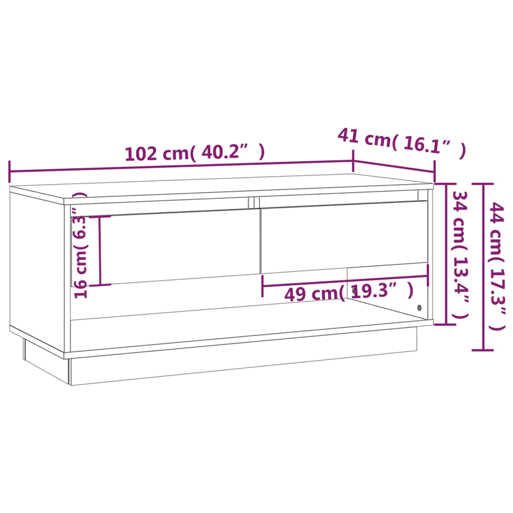 TV Cabinet White 102x41x44 cm Engineered Wood