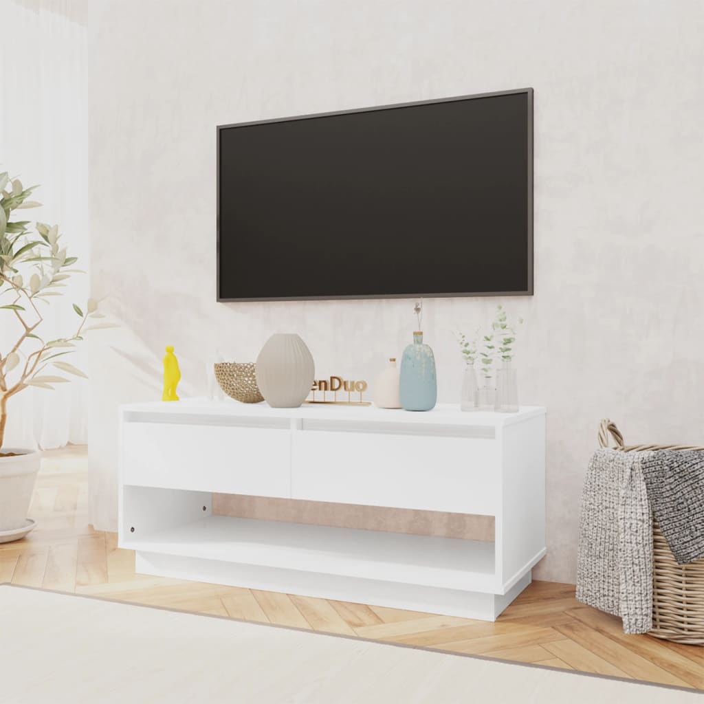 TV Cabinet High Gloss White 102x41x44 cm Engineered Wood