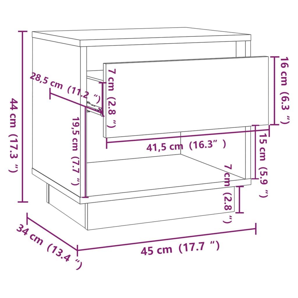 Bedside Cabinet White 45x34x44 cm Engineered Wood