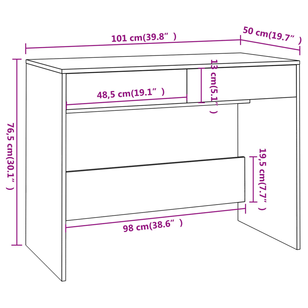 Desk Black 101x50x76.5 cm Engineered Wood