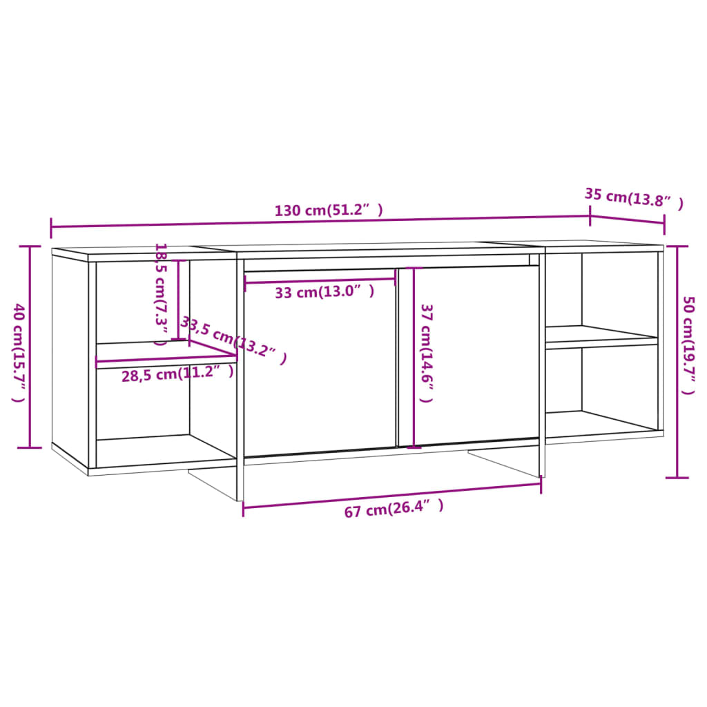 TV Cabinet White 130x35x50 cm Engineered Wood