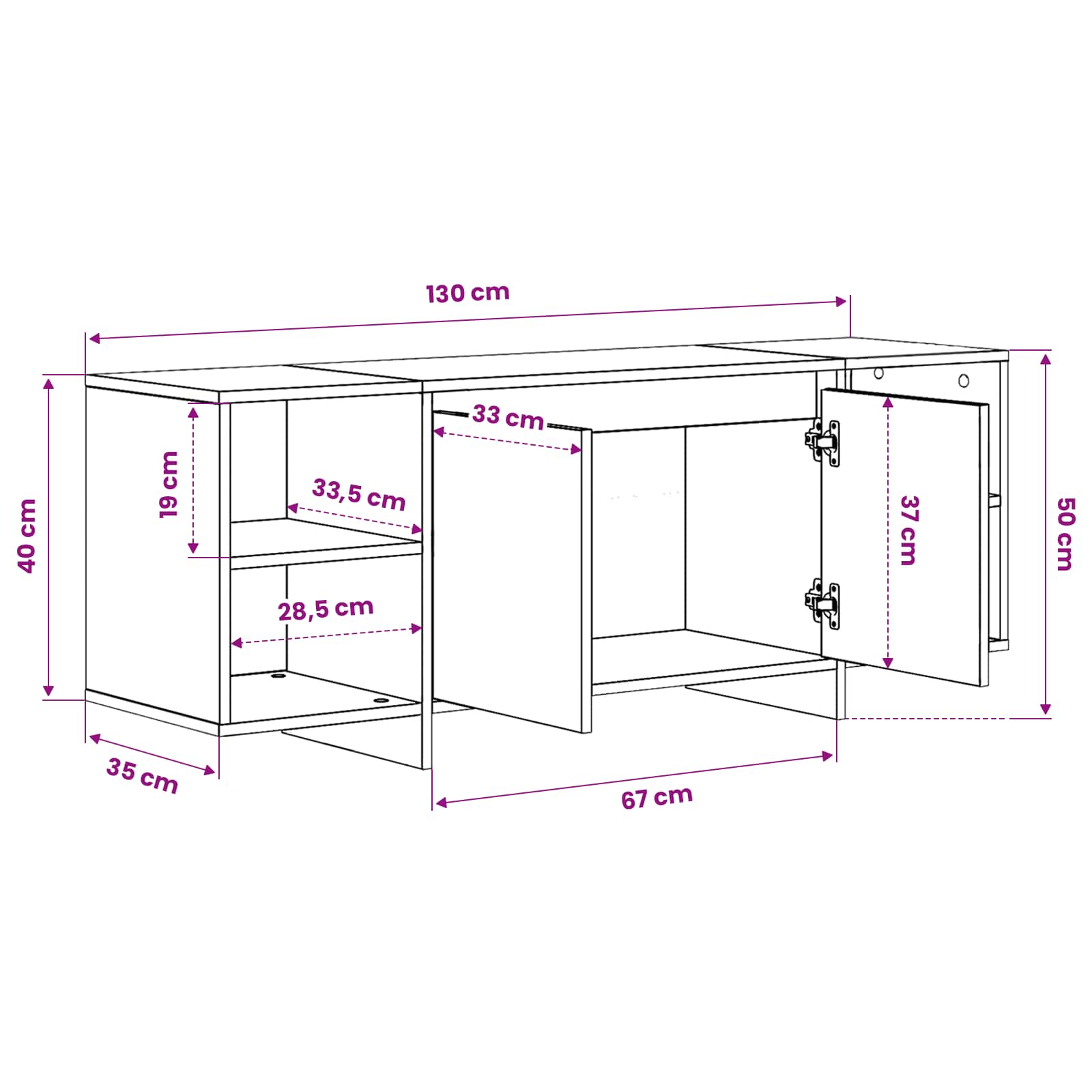 TV Cabinet White 130x35x50 cm Engineered Wood