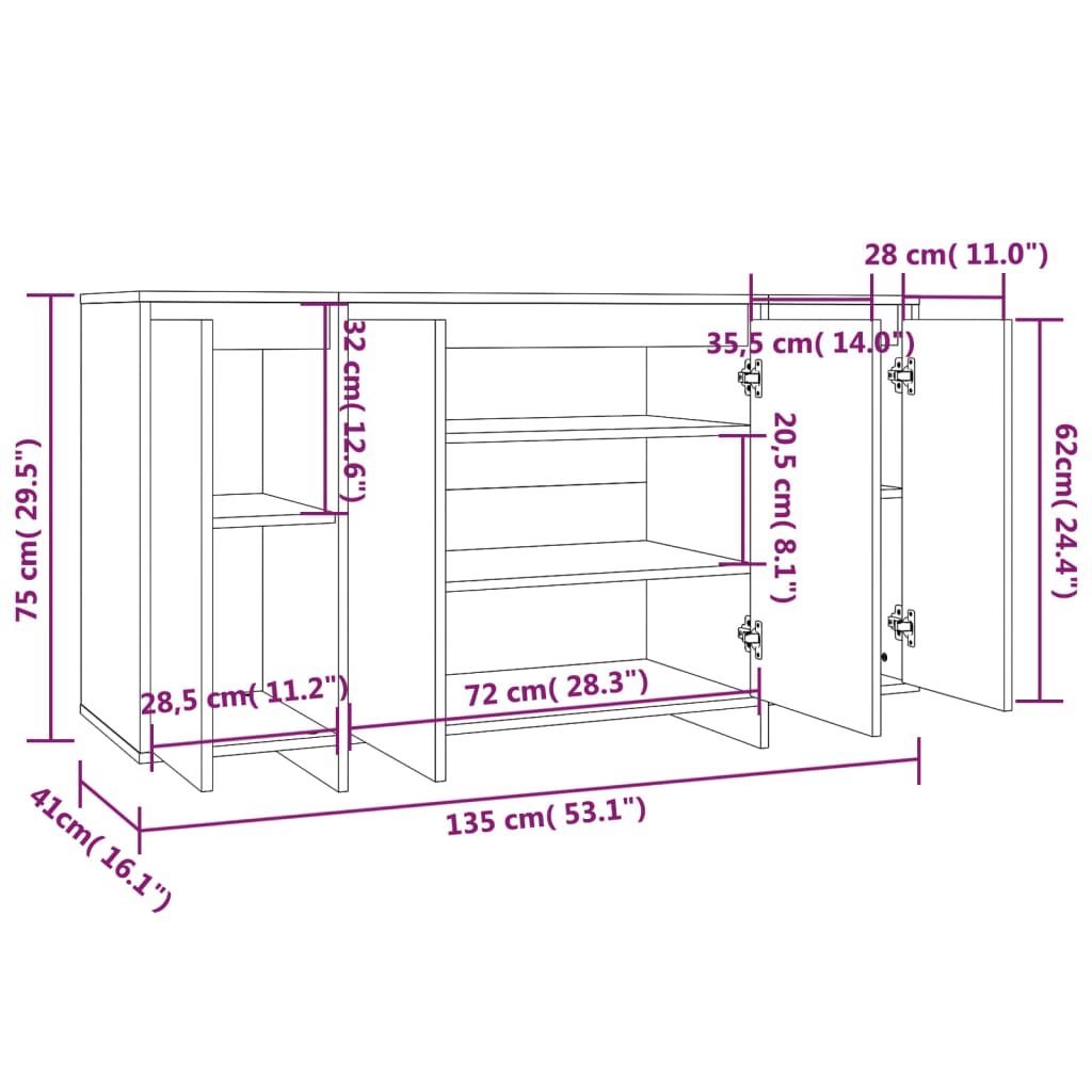 Sideboard White 135x41x75 cm Engineered Wood