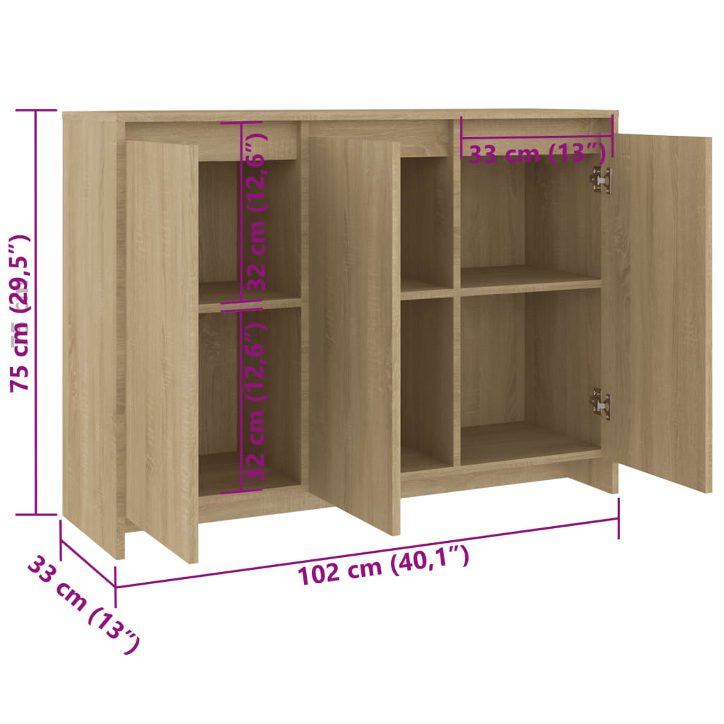 Sideboard Sonoma Oak 102x33x75 cm Engineered Wood