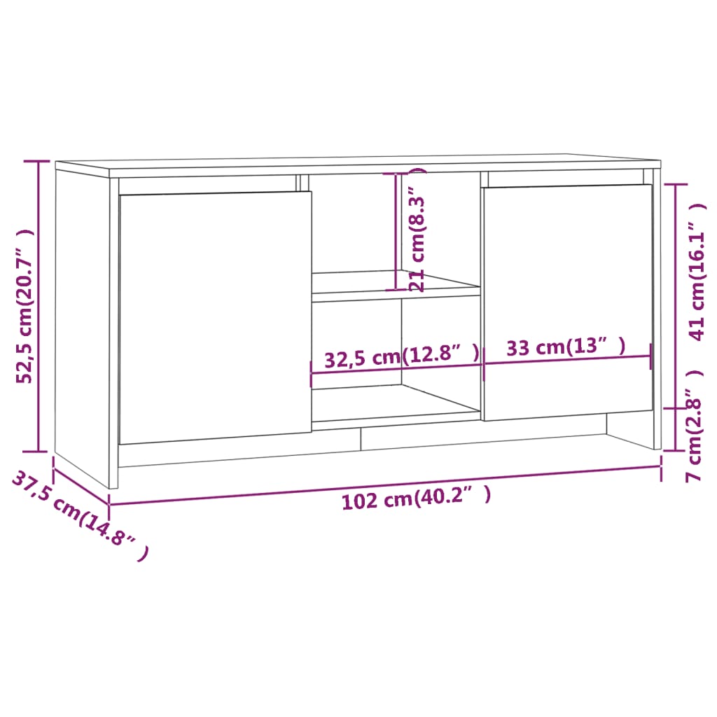 TV Cabinet Sonoma Oak 102x37.5x52.5 cm Engineered Wood