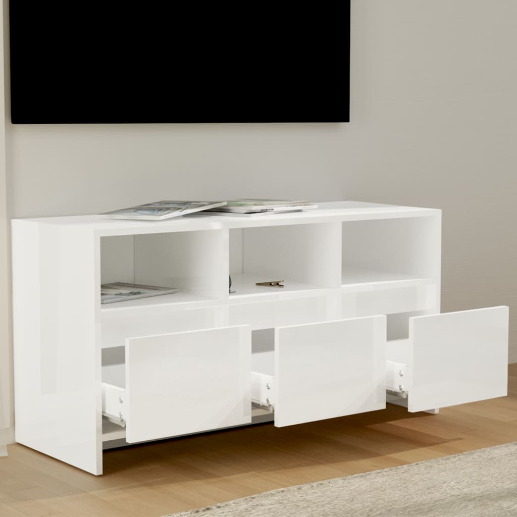 TV Cabinet High Gloss White 102x37.5x52.5 cm Engineered Wood