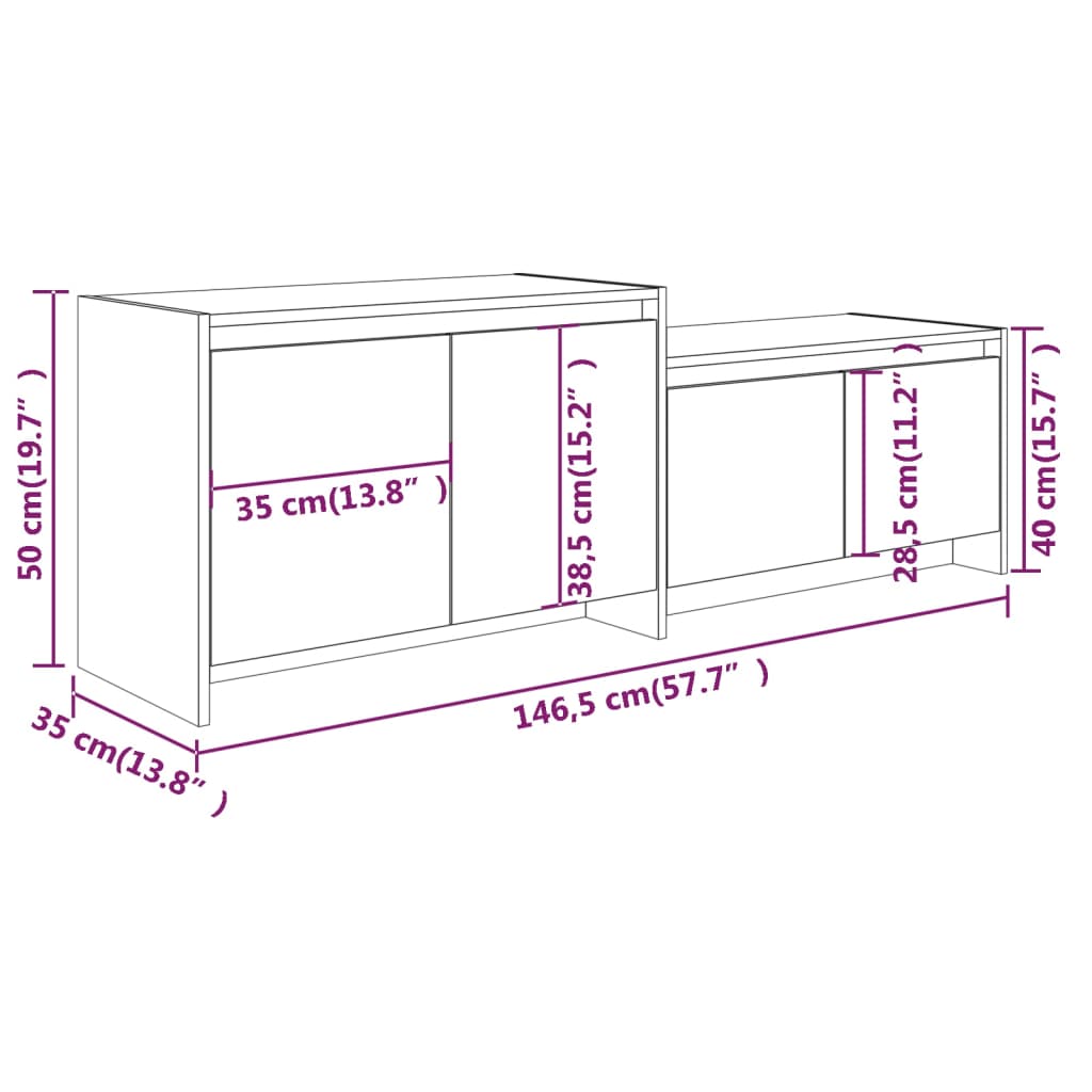 TV Cabinet High Gloss White 146.5x35x50 cm Engineered Wood